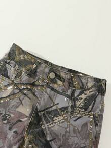 TWEEN BOY 百搭休闲时尚街头风格磨边流苏可调节松紧腰身 5 口袋弹力牛仔裤，全年流行牛仔必备品 - 彩色 - 查看 4