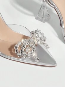 SHEIN X Belle Mariano CUCCOO SZL 透明水钻穆勒鞋派对坏人时尚别致华丽风格万圣节圣诞节迪斯科派对性感夜晚秋季 - 銀色 - 查看 5