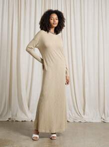AiiRZ Sheer Light Knit Full Sleeve Drop Shoulder Drape Maxi Dress