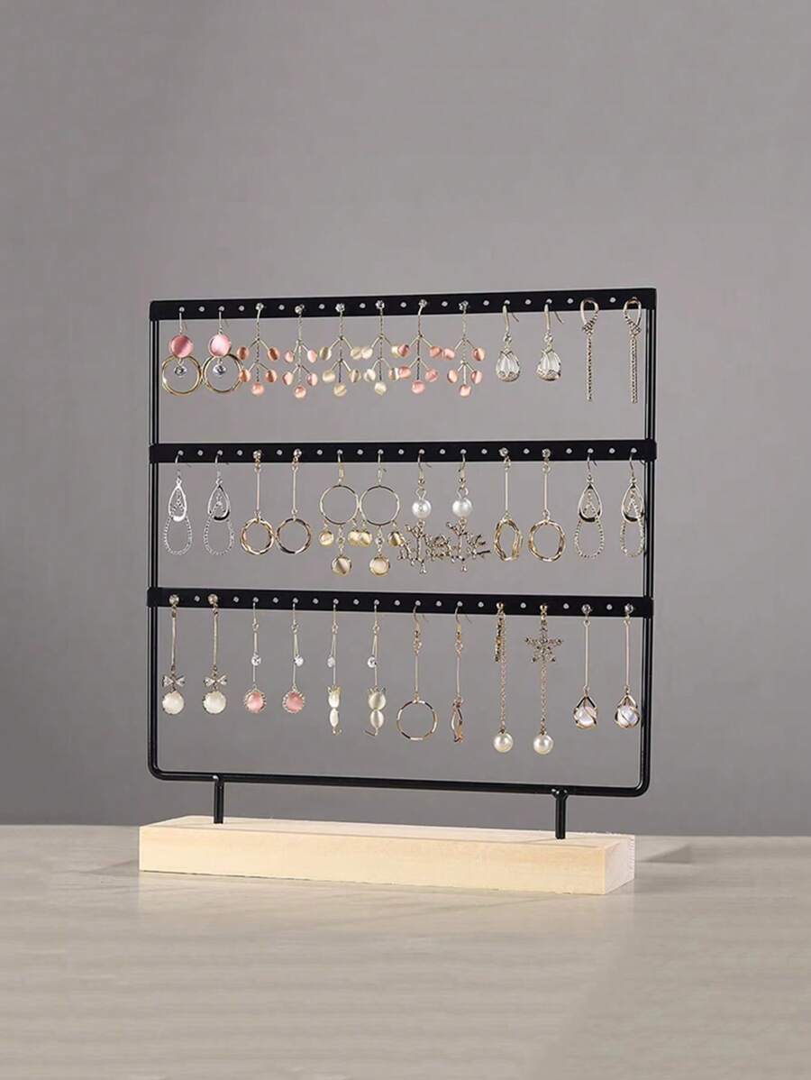 1 قطعة حامل مجموعة حلي أقراط قابل للفك من الخشب، رف عرض مجوهرات منزلي، هدية لعيد الحب، عيد الحب، حفل الزفاف في عيد الحب، عيد الميلاد - الأسود - مشاهدة 1