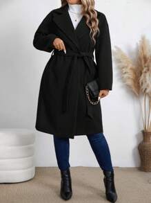 Plus Size Casual Solid Color Lapel Jacket, Autumn/Winter
