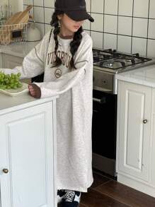 Dazy Kids 女童圆领针织保暖直筒连衣裙，秋季 - 灰色 - 查看 2