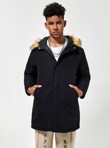 Teens/Teen Boy Casual Plaid Comfy Long Sleeve Hoodie Fleece Jacket - Black - View 1