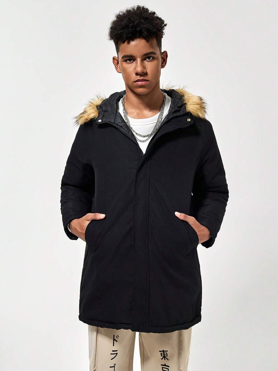 Teens/Teen Boy Casual Plaid Comfy Long Sleeve Hoodie Fleece Jacket - Black - View 1