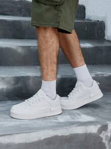 Beok Giày đế dày mới cho nam, Giày trượt patin buộc dây màu trơn, Giày thể thao mũi tròn tối giản ngoài trời, tăng chiều cao cho học sinh, giày trượt ván, giày thể thao thường ngày mùa thu đông - trắng - Xem 7