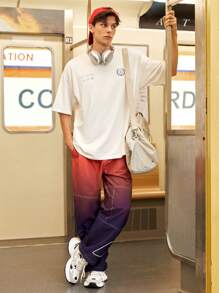 Gym Rark Boyfriend Style Men's Ombre Color Drawstring Waist Pockets Wide Leg Loose Casual Sports Pants - Multicolor - View 4