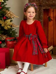 Glamorique Kids 圣诞红色儿童派对礼服，生日派对花童礼服，天鹅绒舒适连衣裙，派对表演服儿童派对礼服 - 紅色 - 查看 7