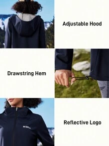 In My Nature 女士拉链字母印花连帽风衣夹克冬季女式上衣 - 藏蓝色 - 查看 6