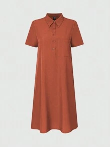 SHEIN Unity 假日必備實心隱藏口袋束腰連衣裙 - 鏽棕色 - 查看 7