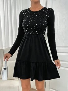 EURMUSE VESTIDO NEGRO ELEGANTE DE MUJER CON PERLAS