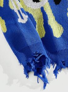 ROMWE MEN Street Life Men's Crew Neck Flame & Skull Pattern Knit Sweater - Multicolor - View 4