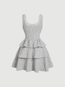 SHEIN MOD Vestido evasé de doble botonadura estilo académico con múltiples capas sin mangas, disfraz calado, disfraz de princesa para mujer, vestido de baile de máscaras