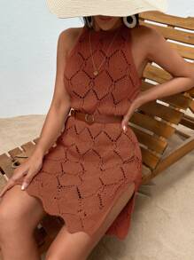 RueChic Split Thigh Cover Up Dress - Orange - View 5