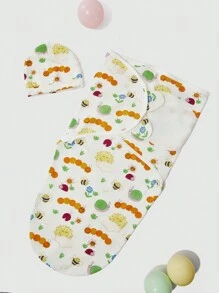 SmileyWorld® | SHEIN Soft Cotton Baby Swaddle Blanket, Anti-Startle Wrap For Secure Feeling, Suitable For 0-3 Months - Multicolor - View 2