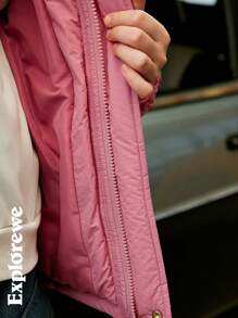 SHEIN Jaket Empuk Hangat Nyaman Kasual untuk Anak Perempuan Usia Remaja dengan Desain Bermotif, Cocok untuk Penggunaan di Dalam dan Luar Ruangan - Baby Pink - View 7