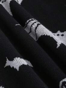 PUNK Grappige vleermuis-grafische ronde hals, drop-shoulder, lange mouwen, Halloween-trui voor dames, herfst/winter