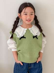 DAZY Young Girl Round Neck Sweater Vest - Green - View 1