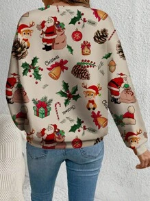 SHEIN LUNE Christmas Element Pattern Loose Fit Round Neck Women's Autumn/Winter Casual Sports Sweatshirt,Christmas Clothes Women,Long Sleeve Tops - Multicolor - View 2