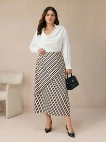 BizChic Plus Size Women's Elegant Commuter Draped Neck Blouse - White - View 7
