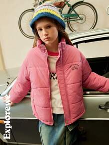 SHEIN Jaket Empuk Hangat Nyaman Kasual untuk Anak Perempuan Usia Remaja dengan Desain Bermotif, Cocok untuk Penggunaan di Dalam dan Luar Ruangan - Baby Pink - View 3