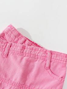 SHEIN Explorewe Váy denim rách màu tím thời trang Y2K cho bé gái - Hồng - Xem 6