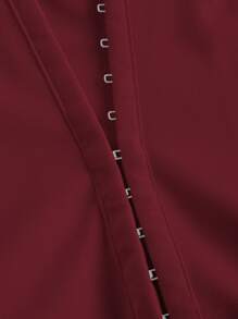 SHEIN ICON Women Deep V-Neck Metal Button Decorated Belted Wide Pleated Mini Dress,Sun Dress,Summer Dresses For Women - Burgundy - View 9