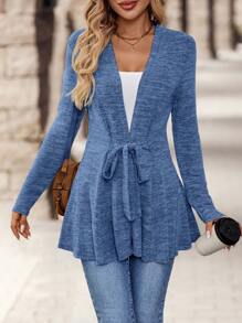 EMERY ROSE Women Casual Front Tie Jacket, Minimalist Design, For Everyday Wear, Autumn - Blue - View 4