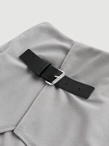 SHEIN MOD Women's 2 In 1 Pants, Leather Buckle Decor, Light Grey Straight-Leg Trousers, Back To School,Light Grey Dress Pants,Fall Pants