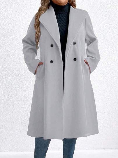 大码休闲翻领双排扣宽松大衣，秋季，冬季