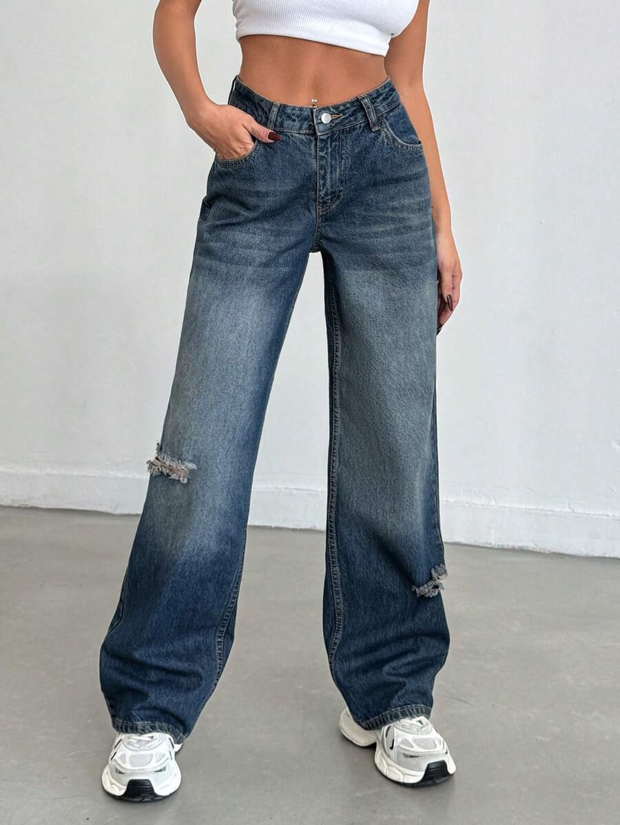 RueChic WOMEN WIDE LEG LOW WAIST JEANS - Medium Wash - View 1