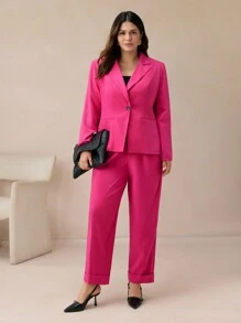 BizChic Conjunto de Terno Executivo Plus Size, Conjunto de Roupa Profissional para Trabalho - Pink - Visão 6