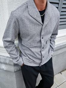 Manfinity Homme 男士休闲人字纹灰色夹克，秋季 - 灰色 - 查看 2