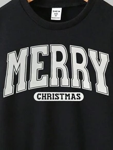 Áo nỉ cổ tròn màu đen trẻ em đường phố, in chữ họa tiết giản dị rộng rãi, ấm áp cho mùa đông - màu đen - Xem 5