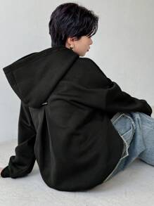 FRIFUL 女士褶皱后背加厚保暖卫衣，长袖连帽衫，秋冬季保暖款 - 黑色 - 查看 5