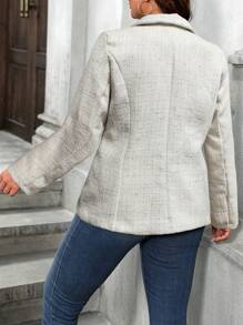 SHEIN LUNE Plus Size Double-Breasted Casual Classic Long Sleeve Suit Jacket