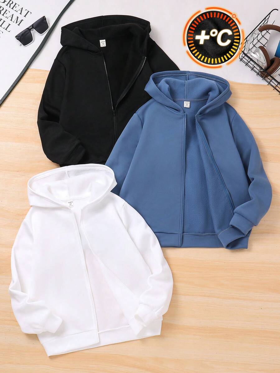 SHEIN Leap Crew 3pcs Tween Boy Sweatshirt Set, Casual All-Match Style For Autumn/Winter - Dusty Blue - View 1