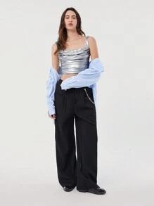 SHEIN EZwear Slim Fit Plissee-Camisole für Damen, silbernes Tank Top - Silber - Übersicht 5