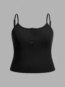 Flirla Camiseta sin mangas casual de mujer talla grande con botones y costillas