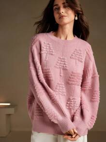 Anewsta كنزة صوفية نسائية أنيقة وأنيقة باللون الوردي، كنزة صوفية مضفرة للخريف والشتاء - وردي - مشاهدة 4