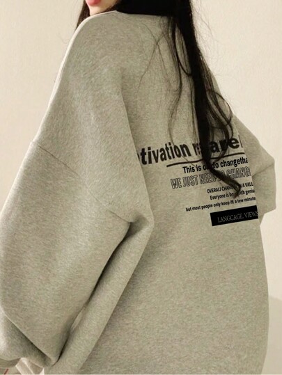 SHEIN EZwear Women Casual Round Neck Sweatshirt With English Letter Print And Drop Shoulder