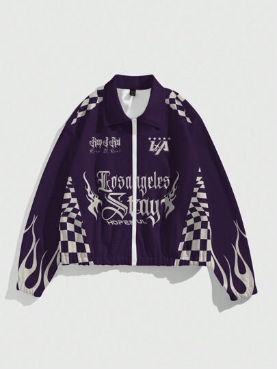 Street Life Chaqueta casual con cremallera y estampado de cuadros para hombre, otoño