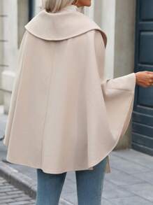 SHEIN Clasi Women's Solid Color Loose Belted Cape Coat With Bowknot Belt, Stand Collar, Long Sleeve, Autumn/Winter - Khaki - View 2