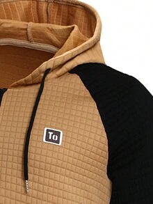 Manfinity Homme Áo hoodie có dây rút phía trước đính chữ cái màu tương phản cho nam, mùa xuân/thu - Nhiều màu - Xem 3