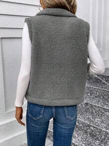 SHEIN LUNE Áo khoác vest rộng rãi thoải mái cho nữ 2 mặt lông cừu, mùa thu/đông - Xám - Xem 2