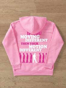 Manfinity EMRG Men's Front Zip Up Long Sleeve Letter Print Pocket Casual Hoodie, Pink