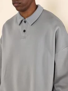 SUMWON Loose Vintage Heavyweight Essential Polo Sweatshirt - Grey - View 5