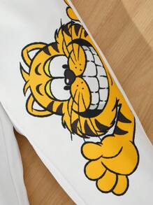 2pcs/Set Casual Cute Funny Sporty Streetwear All-Match Style Korean Fashion Boys Cartoon Pattern Hooded Loose Knit Sweatshirt And Knit Pants Set, Suitable For Spring, Autumn And Winter, For Home, Outdoor, School, Sports