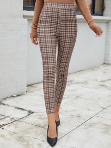 EMERY ROSE 女士高腰格子修身休闲裤 - 彩色 - 查看 6