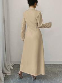 Chiquease Women French Button Long Coat/Jacket - Khaki - View 2