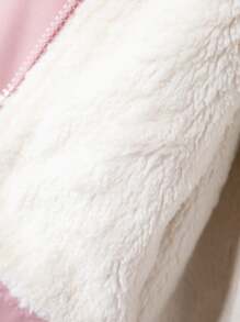 SHEIN 女童可爱卡通熊图案拉链立领毛绒连帽夹克，适合秋冬季 - 粉色 - 查看 3